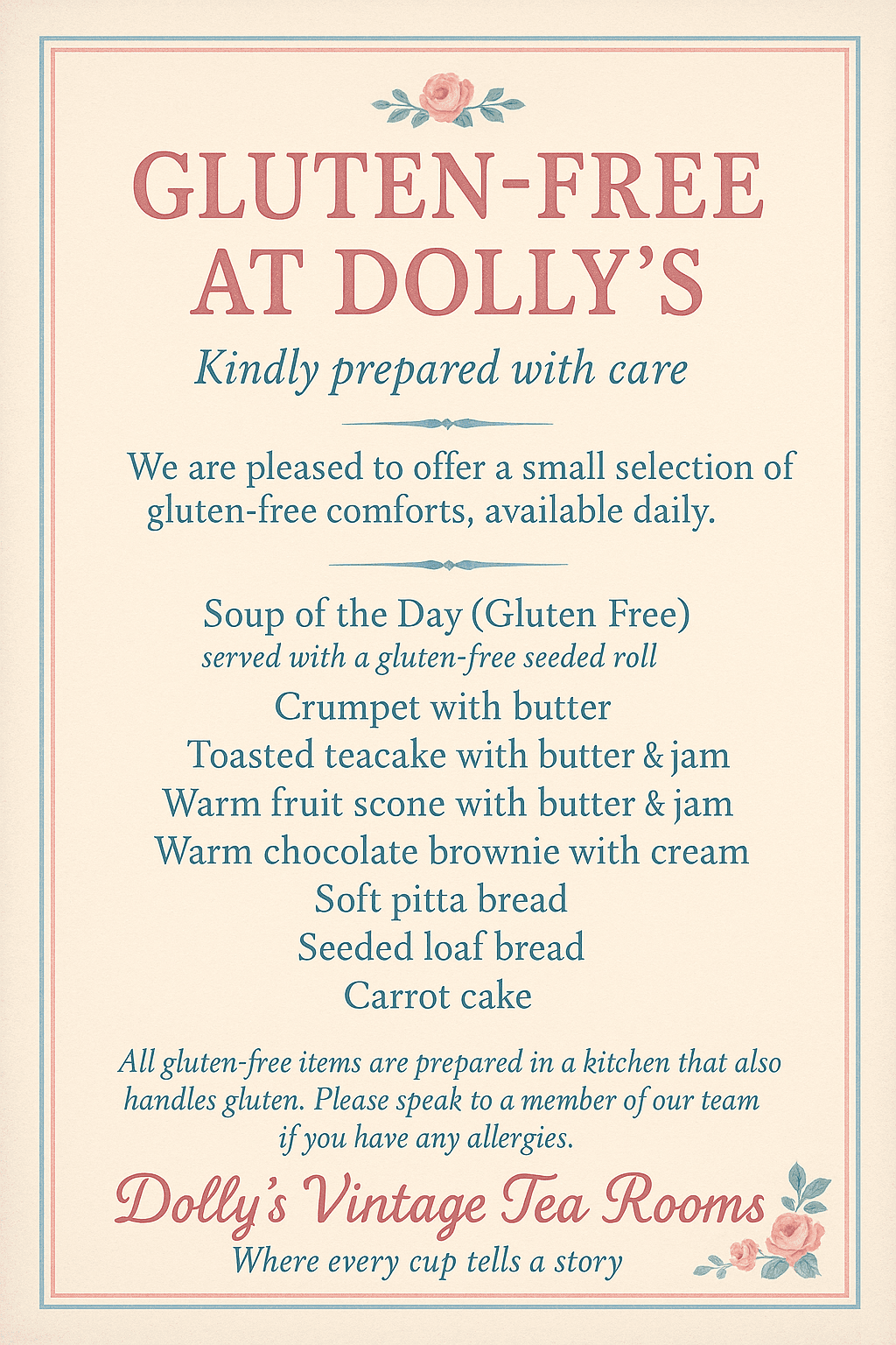 Gluten-free Options Dolly’s Vintage Tea Rooms 