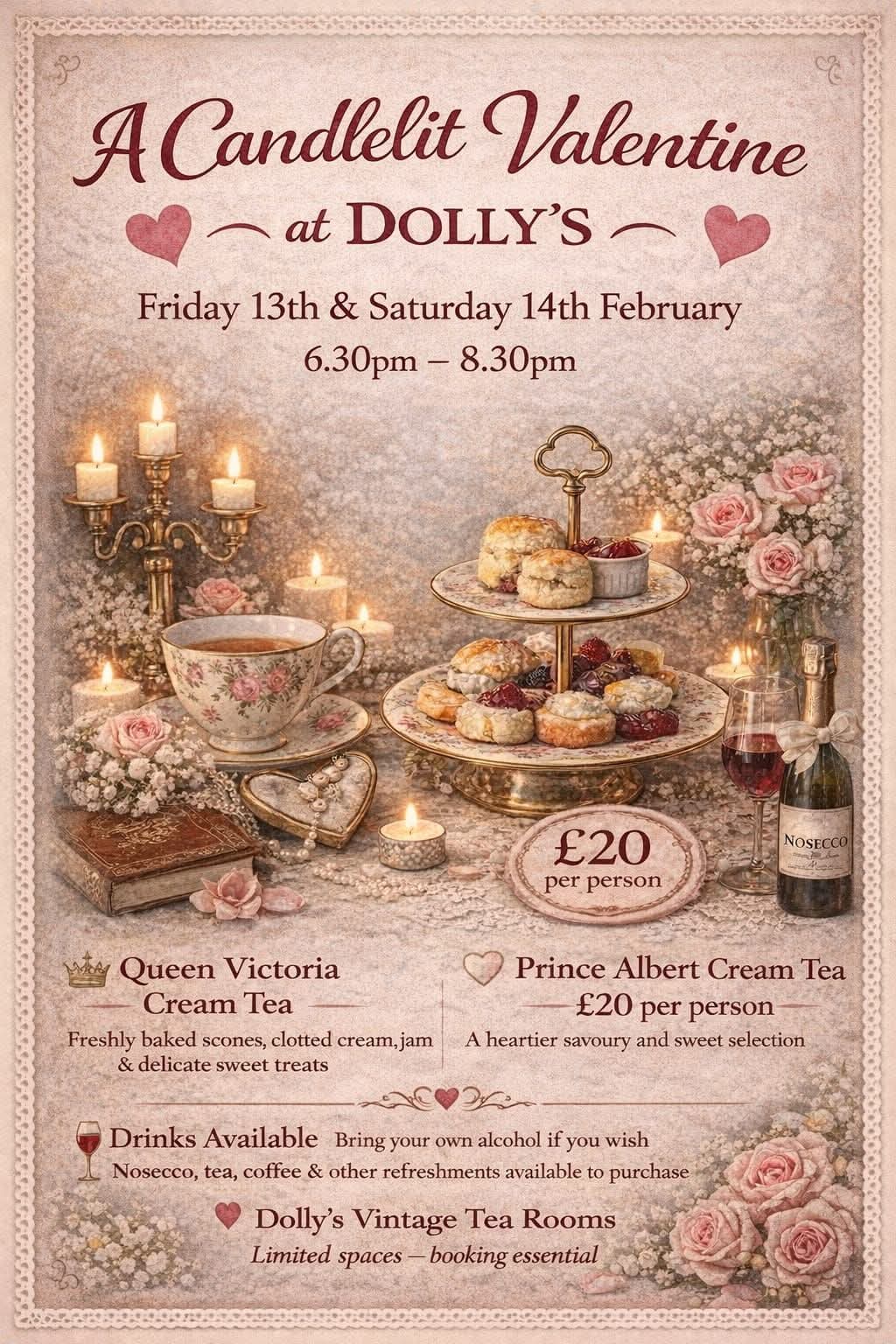 Valentine Candlelight Cream Tea at Dolly’s 