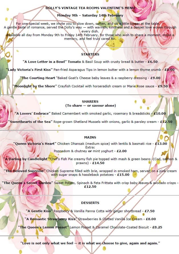 Dolly's Valentine's Menu